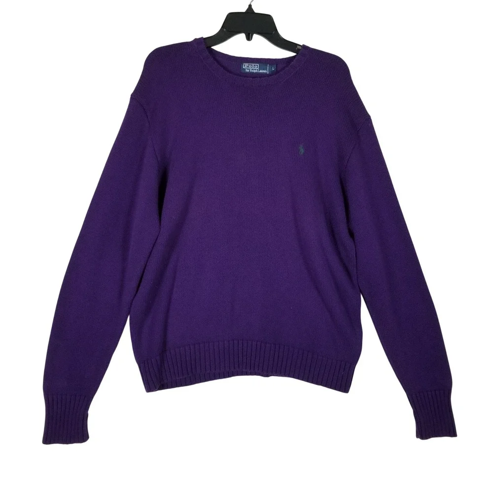 Polo Ralph Lauren Sweater Mens Large Purple Cotton Crewneck Embroidered Pony